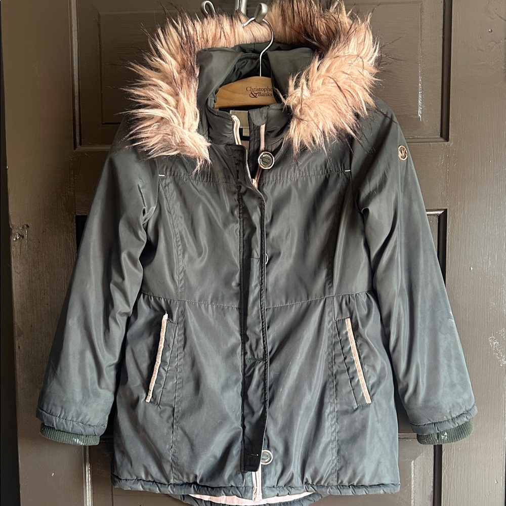 Michael Kors Kids Puffer Jacket with Faux Fur Hood; size 7/8